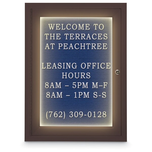 18"x24" 1-Door Enclosed Outdoor Letterboard, Header, Blue Felt/Bronze